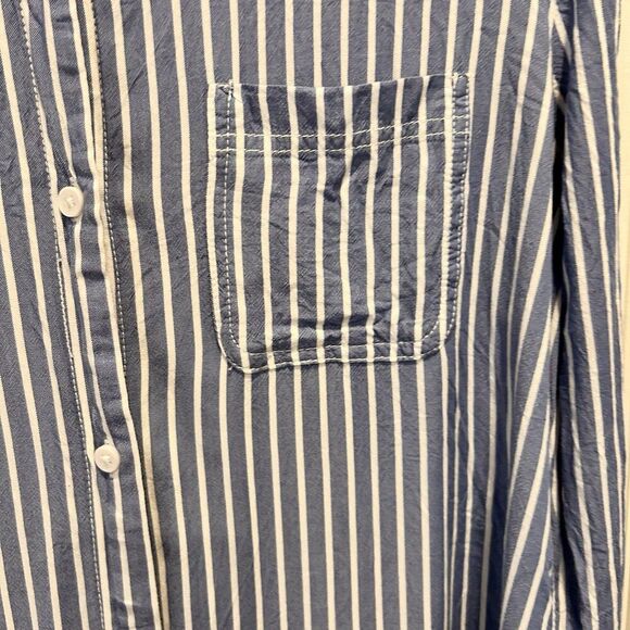 BeachLunchLounge Blue White Striped Long Sleeve Button Up Shirt Large Coastal - Picture 3 of 6